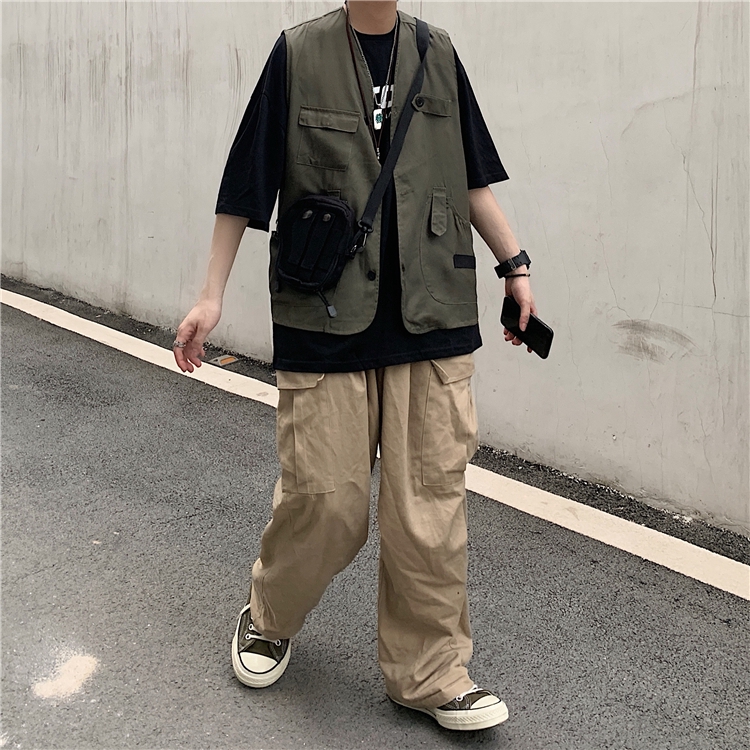 Áo Khoác Không Tay Dáng Rộng Phối Nhiều Túi Phong Cách Chiến Thuật Cá Tính | BigBuy360 - bigbuy360.vn