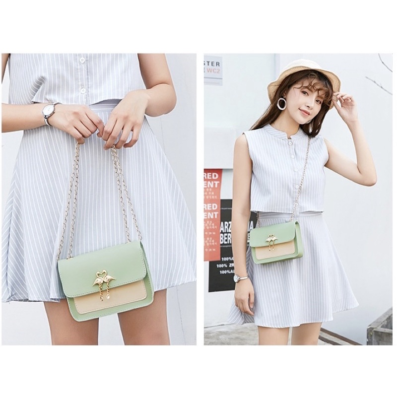 Túi xách nữ, túi xách đeo chéo dây xích khoá thiên nga túi hộp 1 ngăn trẻ trung nhẹ nhàng