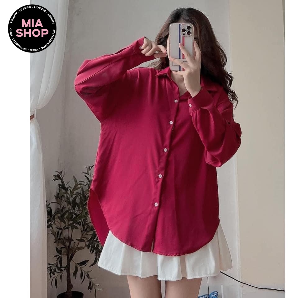 Áo sơ mi unisex nam nữ MIA, Áo sơ mi form rộng trắng bigsize đi học, tay dài chất kate lụa