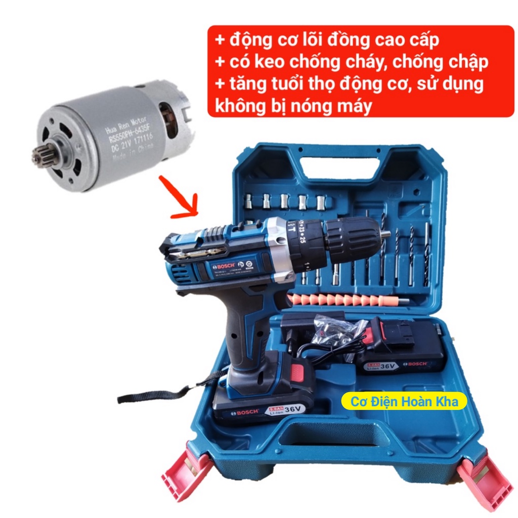 Máy Khoan Pin BOSCH 36V, 3 chức năng có búa, tặng hộp phụ kiện 24 chi tiết