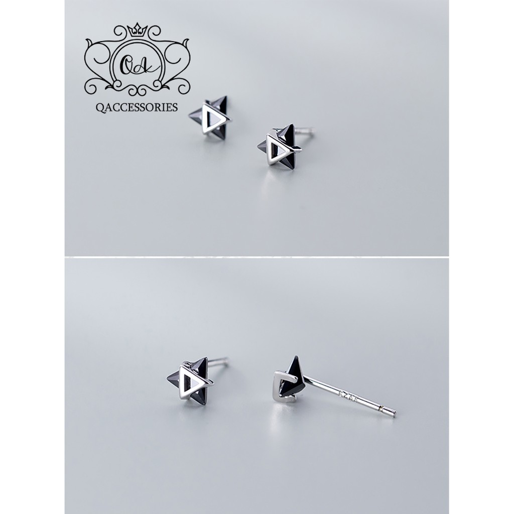 Bông tai bạc tam giác đôi khuyên tai hình học mặt đá đen trắng S925 TRIANGLE Silver Earrings QA SILVER EA200607