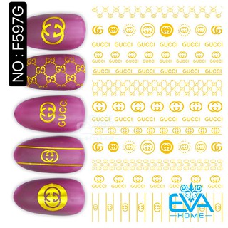 Miếng Dán Móng Tay 3D Nails Sticker Tráng Trí Họa Tiết  Gucci Nhũ Vàng F597G