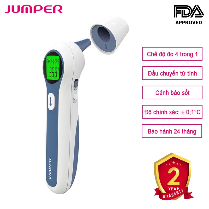 Nhiệt kế hồng ngoại đo trán &amp; tai thông minh 4in1 Jumper JPD-FR300 [Hàng chính hãng BH 24 tháng]