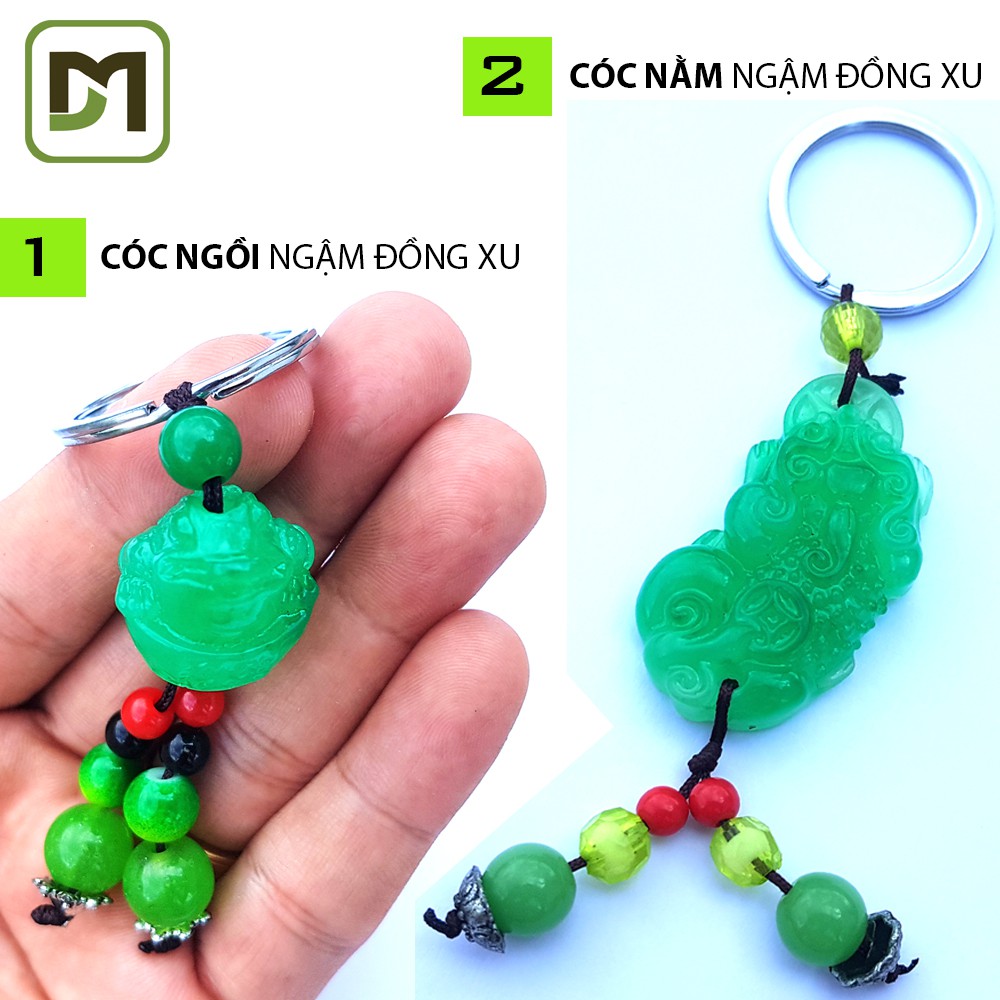 Móc khóa con cóc ngâm đồng tiền khai vận may mắn tài lộc giả đá cẩm thạch cao cấp 2 loại