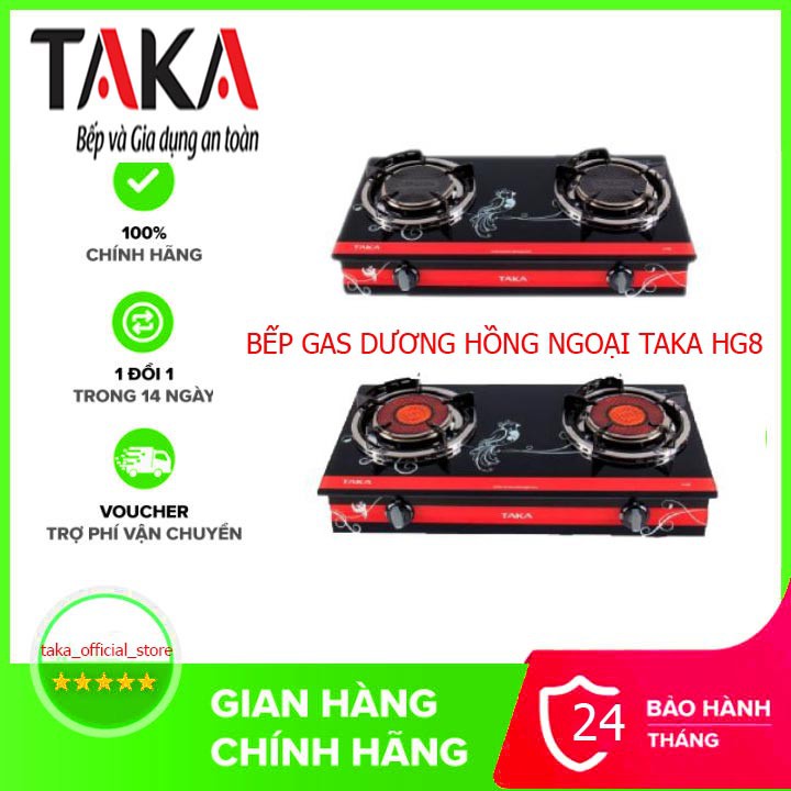 Bếp Ga Đôi Dương Kính Hồng Ngoại TAKA HG8 tiết kiệm gas