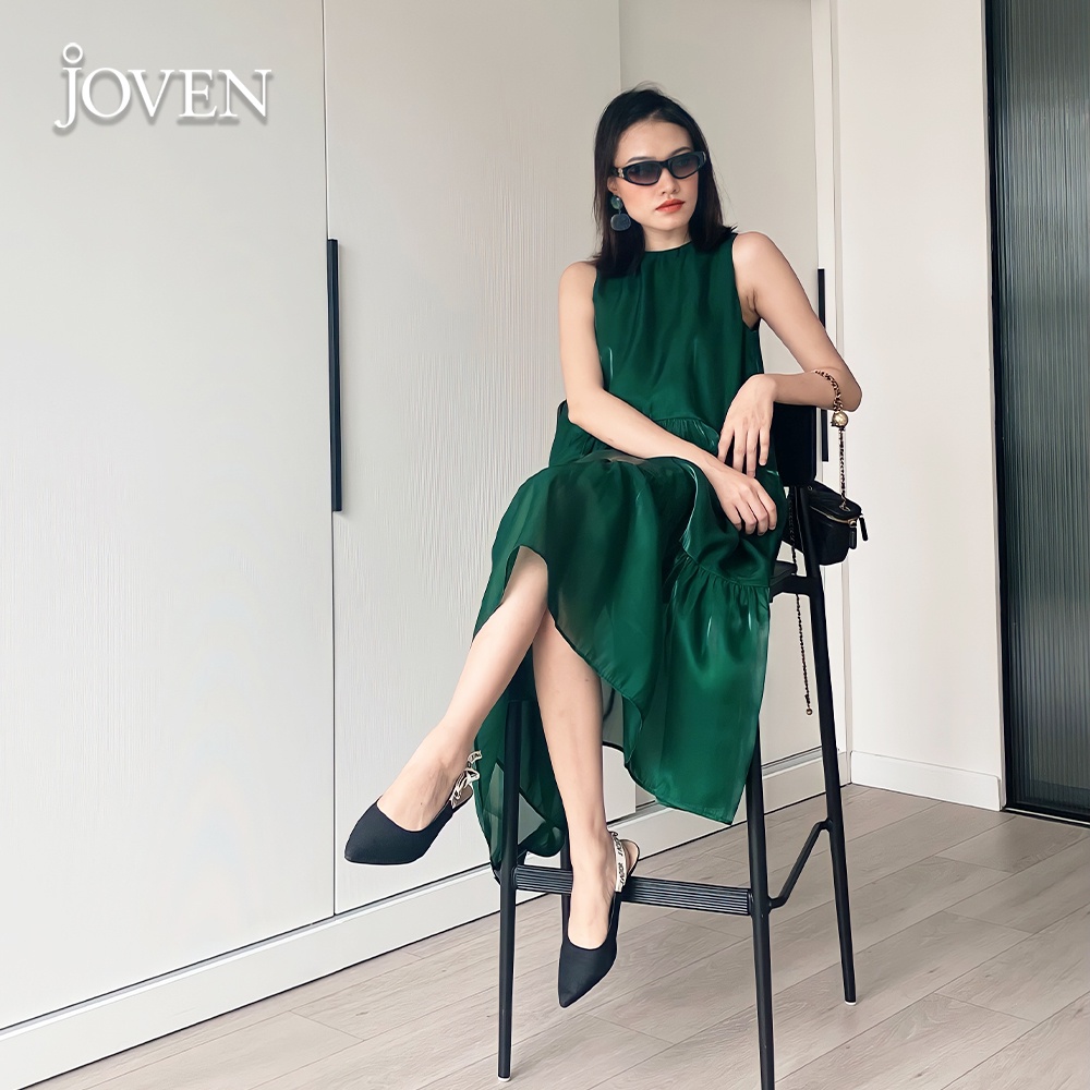 Đầm maxi đi biển thiết kế cao cấp suông dáng dài sang chảnh lụa organza JOVEN xanh lá | BigBuy360 - bigbuy360.vn