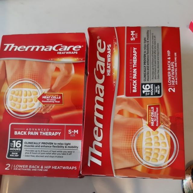 Hsd: 30.4.2025.MIẾNG DÁN NHIỆT GIẢM ĐAU LƯNG THERMACARE LOWER BACK & HIP HEAT WRAPS - SIZE L-XL - hop 2mieng/ miếng lẻ