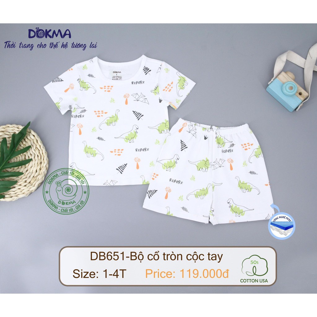 (1-4Y) Bộ cộc tay cổ tròn vải cotton in họa tiết cho bé yêu - DOKMA