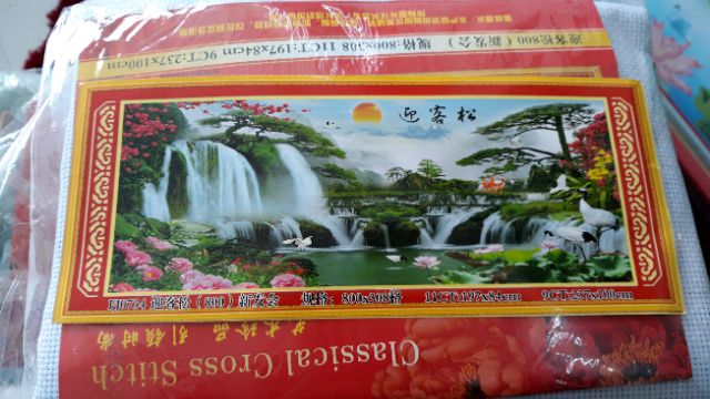 Tranh Đính Đá-Tranh Thêu phong cảnh khổ lớn tài lộc đổ về 240x1m 2mx90 194x84cm