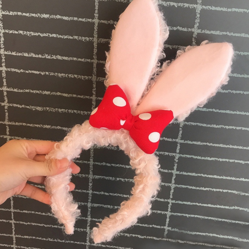 Băng Đô Tai Thỏ Phối Lông Xù Đính Nơ Họa Tiết Hoạt Hình Đáng Yêu