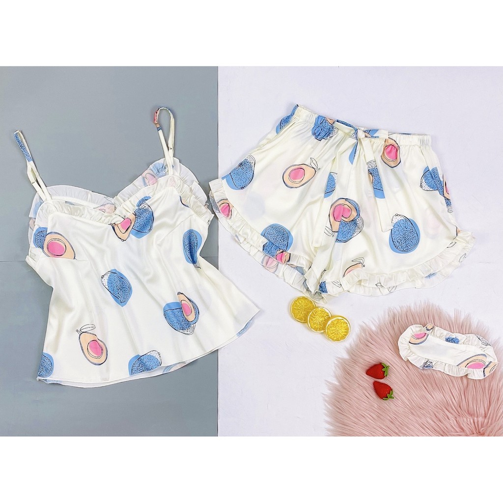 🎀 Vải xịn 🎀 Đồ Bộ Mặc Nhà Đồ Ngủ sleepwear pyjama Hai dây croptop may cúp ngực lụa Hàn cao cấp