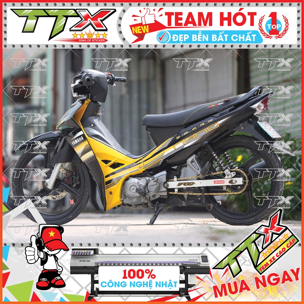 Tem xe sirius nano vàng đen , Tem dán xe sirius spack nano đen vàng siêu đẹp , Shop Team sirius vàng đen (S052/A15)