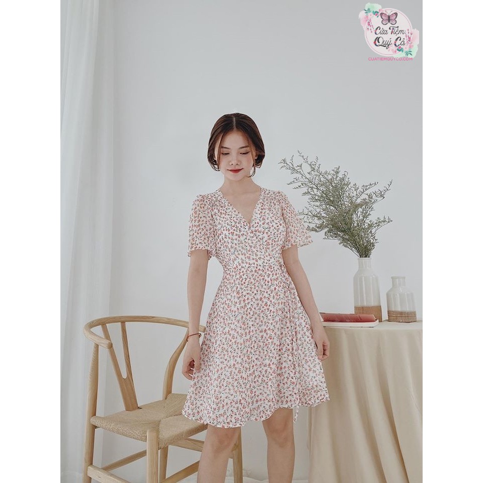 ĐẦM HOA VOAN CỘT CHÉO EO - HÌNH CHỤP THẬT
