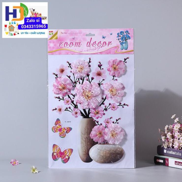 Tranh Dán Tường 3D Hình Bình Hoa, Có Sẵn Keo Dán, Đủ 12 Mẫu Bình Hoa Đẹp Mắt