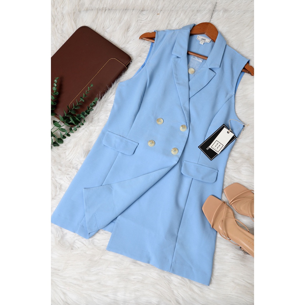Áo Blazer HAVE L.A form dài sát nách 4 nút , 2 túi trước giả có dây rút eo sau lưng (Mẫu B)