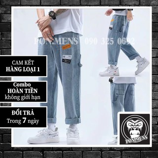 Quần jean baggy nam nữ ống rộng logo dây đẹp 2021
