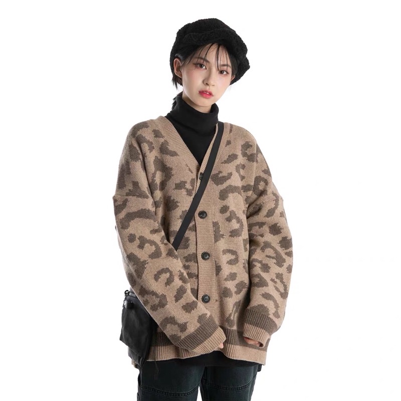 Áo cardigan len hoạ tiết da báo phong cách Unisex - leopard CARDIGAN