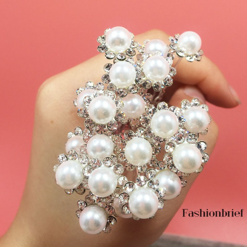 Set 10 trâm cài tóc hình chữ U đính hạt trân châu thanh lịch dùng trang điểm cho cô dâu