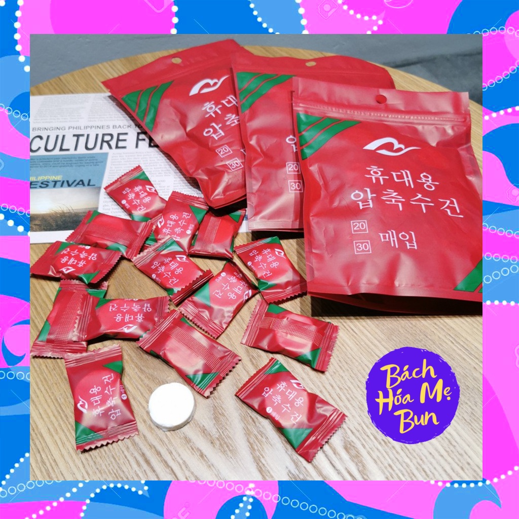 Combo 5 khăn giấy nén Hàn Quốc cotton dùng 1 lần, Khăn đa năng nén dùng 1 lần dùng đi lịch đi chơi xa tiện lợi