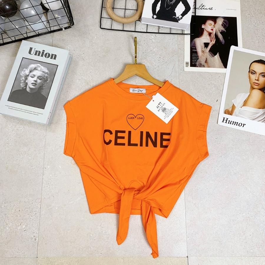 Áo Croptop nữ, áo thun croptop kiểu dây buộc chất cotton mát thiết kế trẻ trung cá tính in hình chữ Celinee