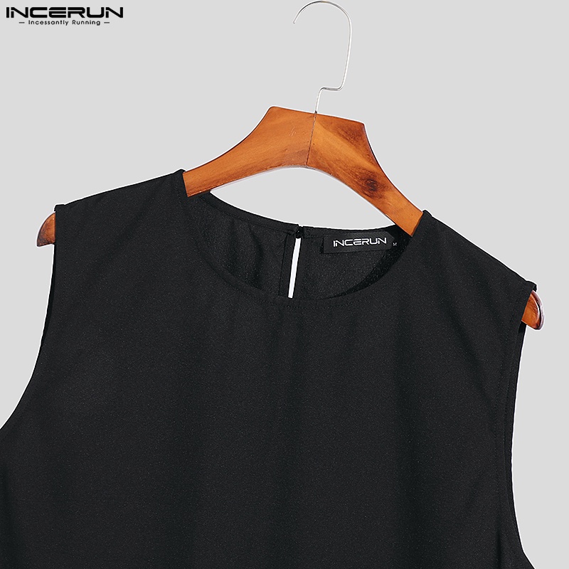 Áo thun ba lỗ Incerun phối lông vũ màu trơn hợp thời trang cho nam