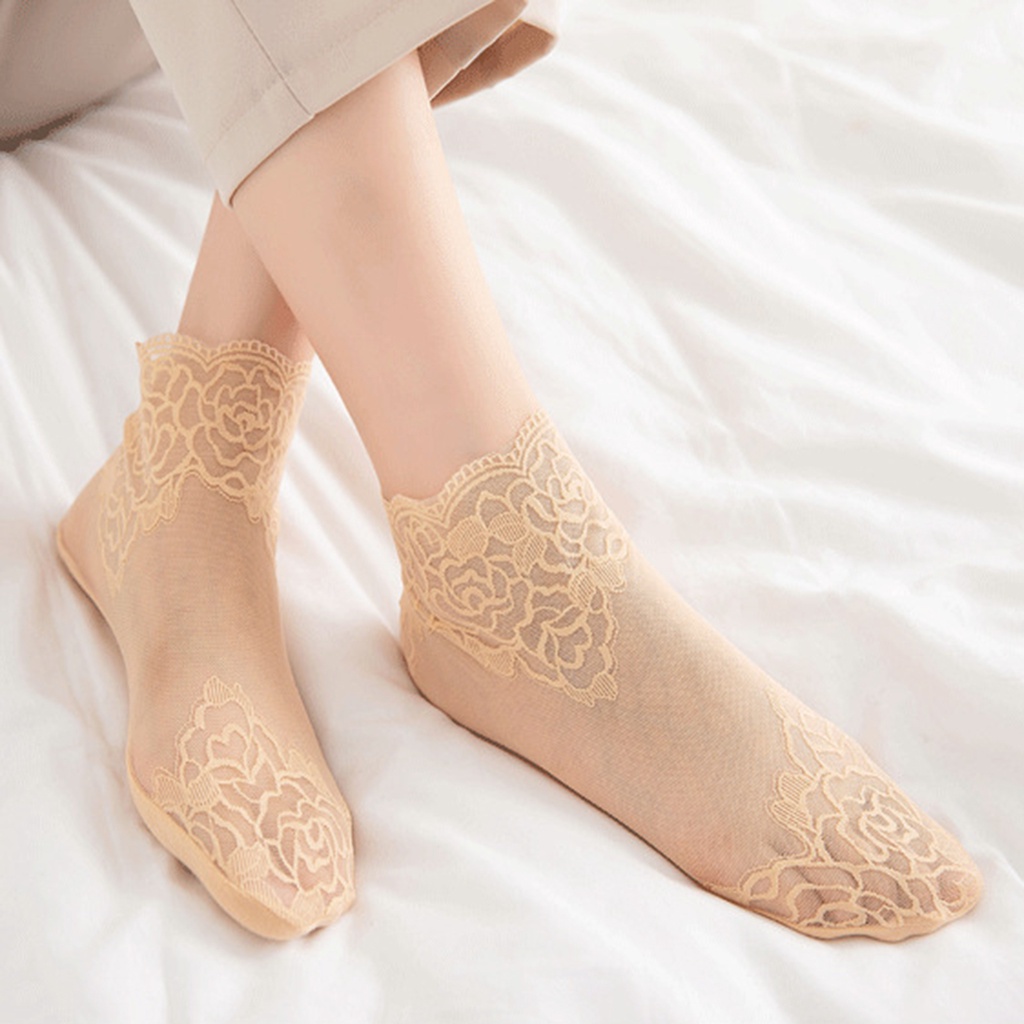 Vớ Lưới Mỏng Trong Suốt Phối Ren Hoa Chất Liệu Co Giãn Thoáng Khí Thời Trang Cho Nữ