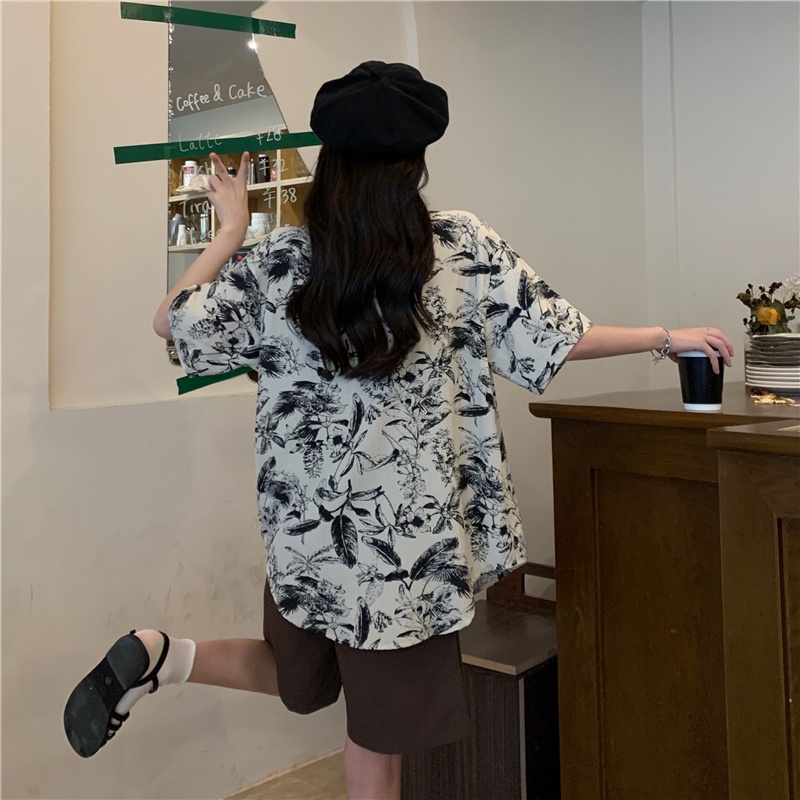 Áo Sơ Mi Tay Ngắn Dáng Rộng In Họa Tiết Phong Cách Hồng Kông Thời Trang Thiết Kế Mới Cho Nữ