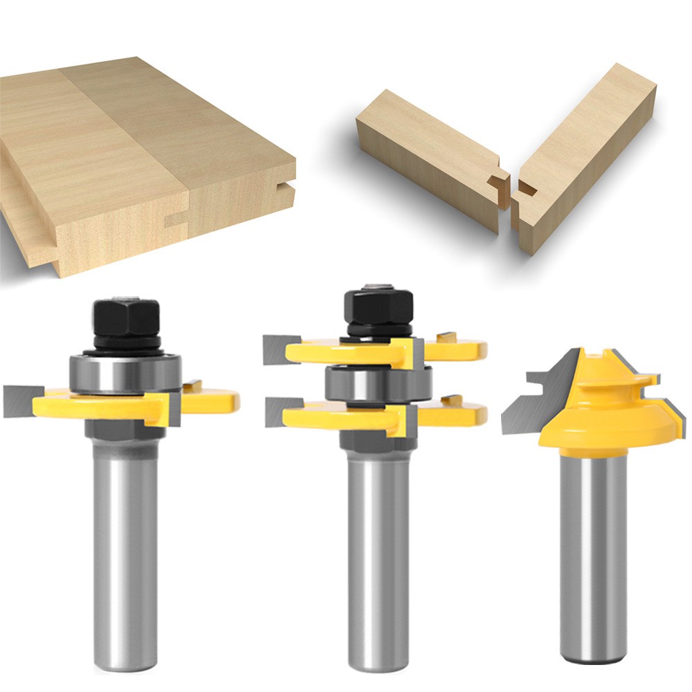 Bộ 3 mũi phay gỗ cắt rãnh 45 độ ghép góc vuông , ghép hộp, ghép mộng mòi