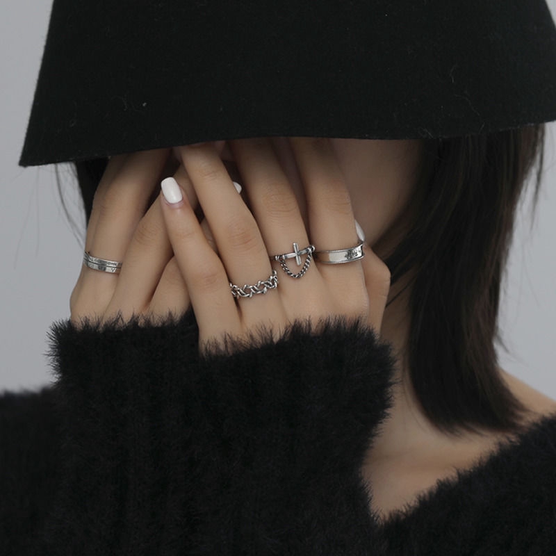 Nhẫn chữ thập màu bạc phong cách cổ điển cá tính