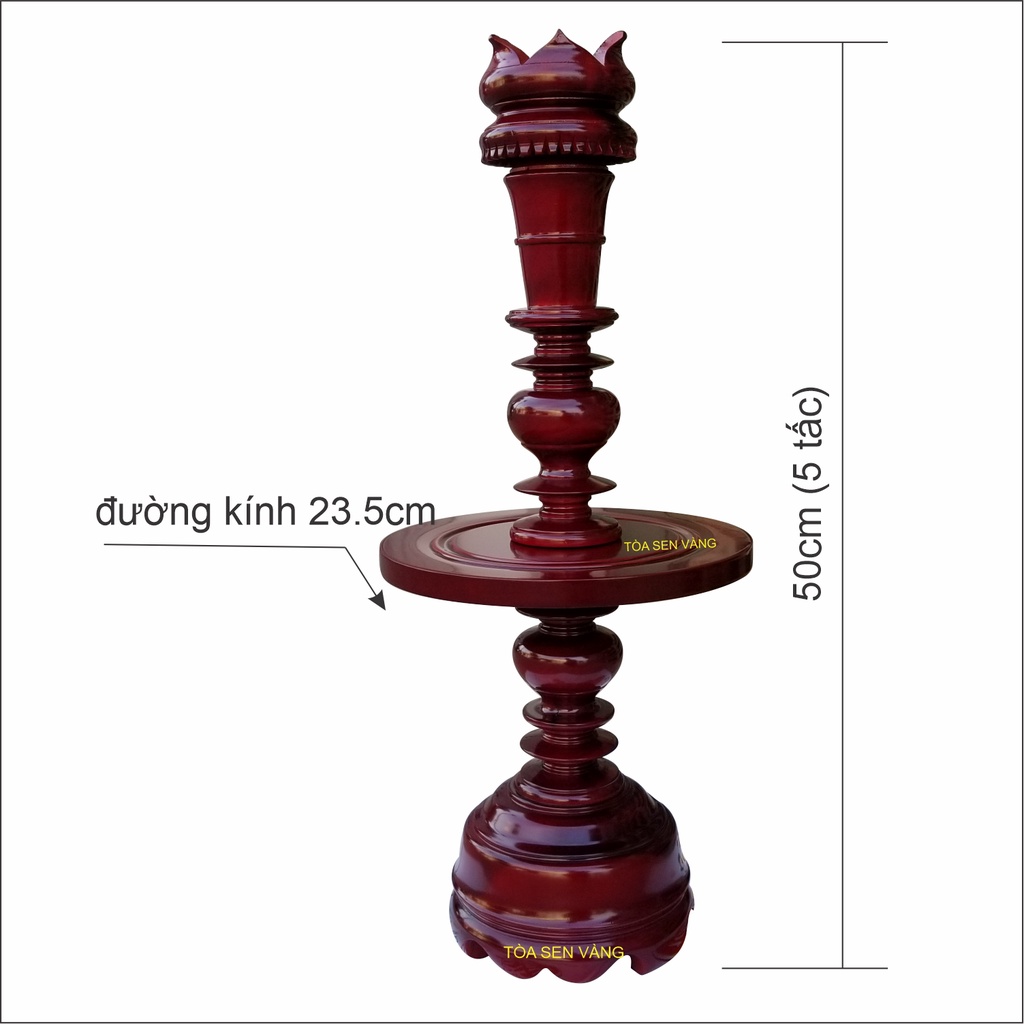 Cặp Chân Đèn Gỗ Cao 50cm - Chân đèn thờ, gỗ tràm bông vàng, màu nâu đỏ