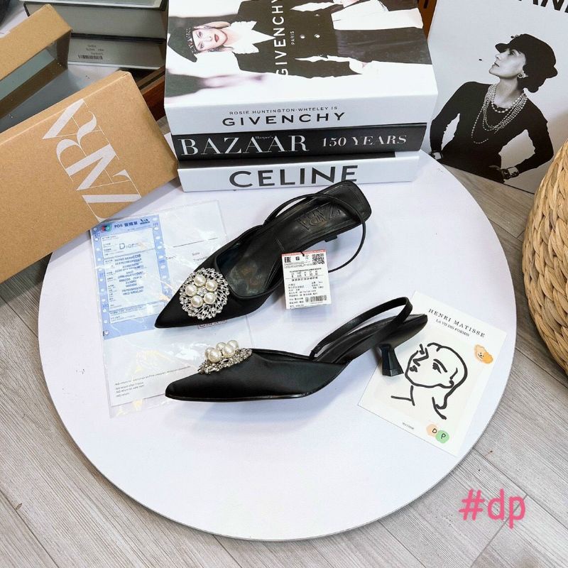 Sandal Gót Nhú 5p Zara Lụa Mềm Êm Fullbox Tem Hãng Cao Cấp