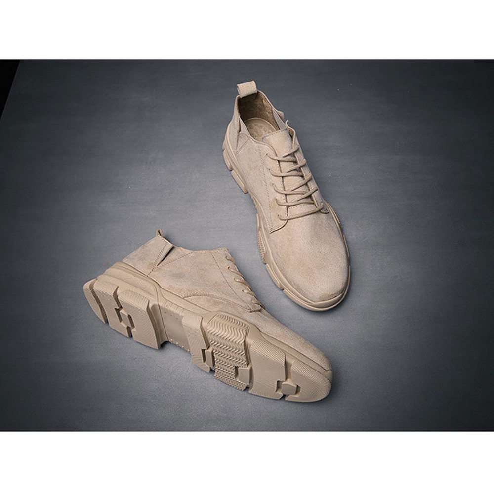 Giày boot nam cao cổ chất da lộn chuẩn xịn tăng chiều cao, giày nam da lộn buộc dây Hàn Quốc | BigBuy360 - bigbuy360.vn