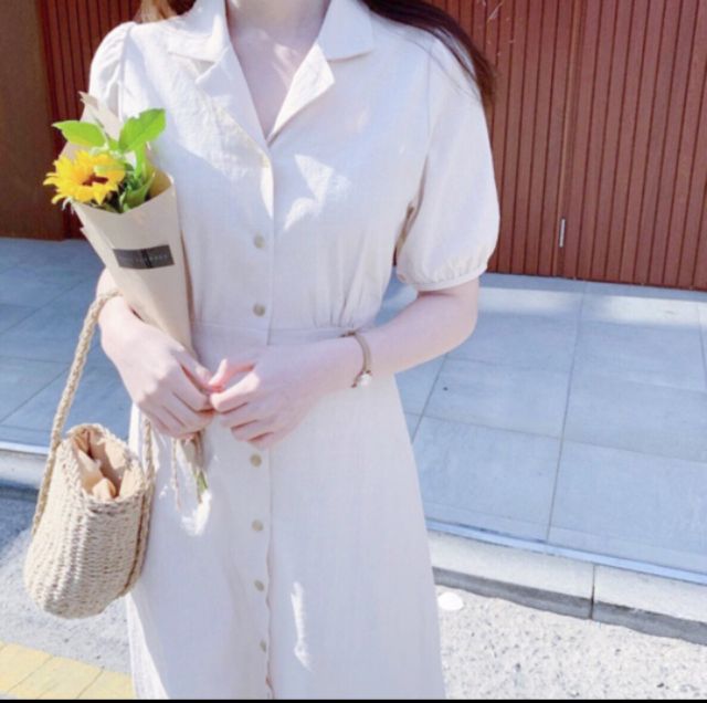 Váy trắng sơ mi cổ bẻ nơ lưng tiểu thư