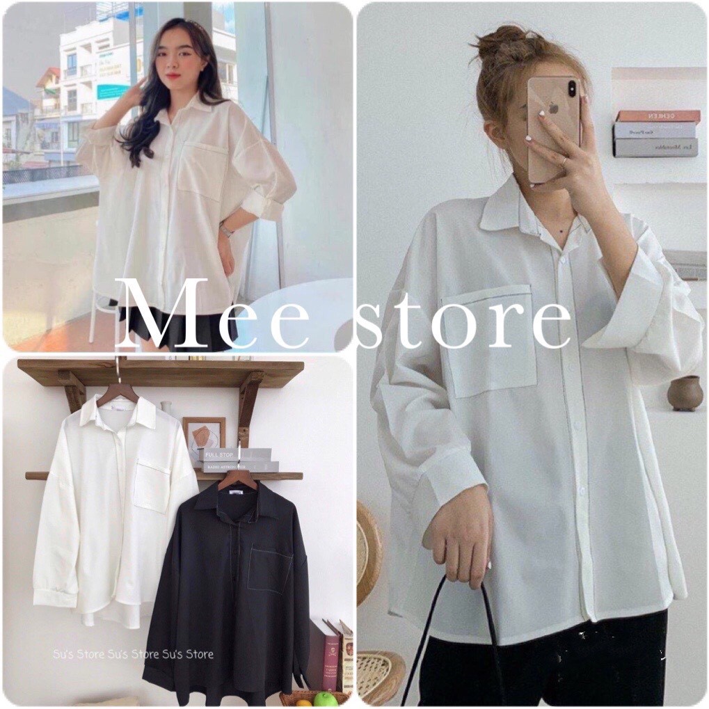 [Mã 11FASHIONSALE1 giảm 10K đơn 50K] Áo Sơ Mi Chỉ Nổi Nữ- Dáng Rộng Oversize, Sơ Mi Công Sở Túi Vuông Chất Lụa 2 Màu