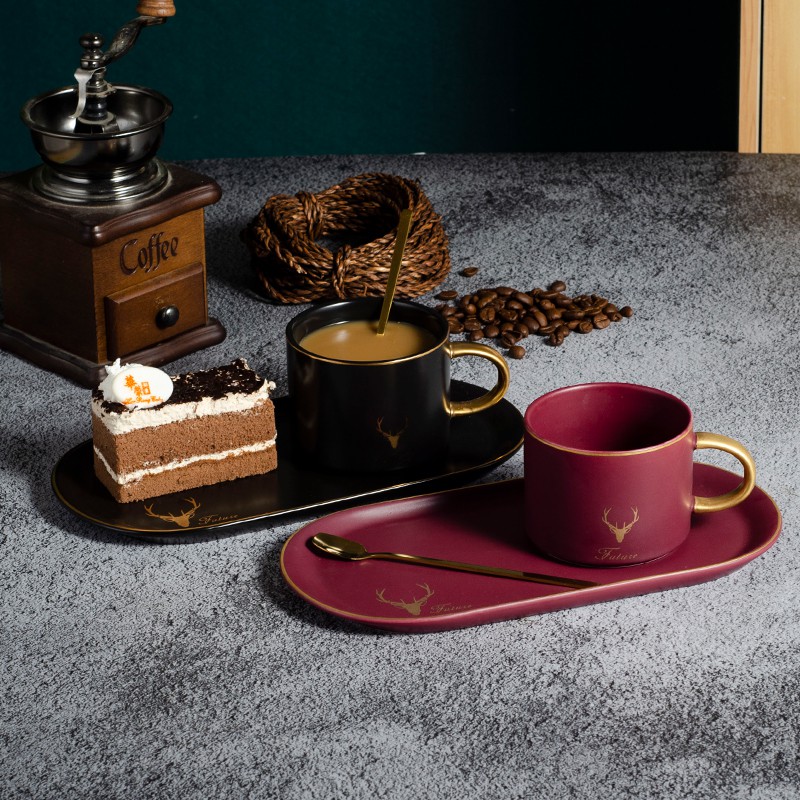 [CÓ SẴN] Set tách cà phê in hình hươu phong cách Châu Âu sang trọng, tách uống trà: 1.5.10