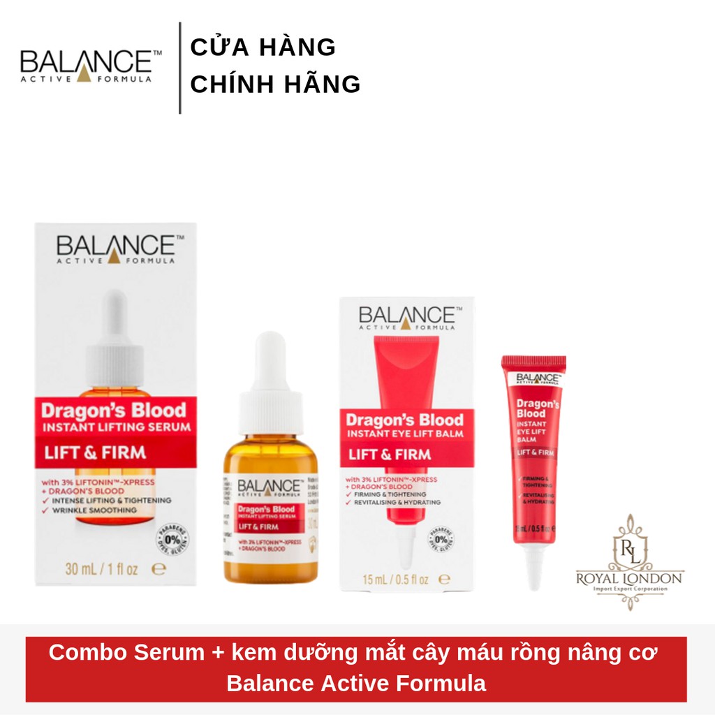 Combo Serum + Kem Mắt Phục Hồi Da Tinh Chất Cây Máu Rồng Balance Dragon’s Blood 30ml + 15ml