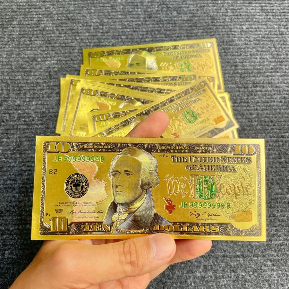 Tờ Tiền Kỉ Niệm 10 Đô Plastic (10 USD) Mạ Vàng Lì Xì Tết May Mắn