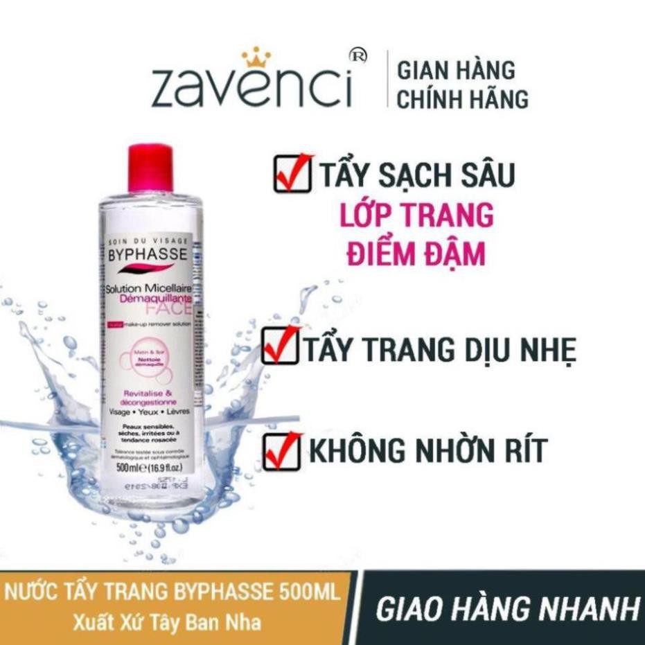 Nước tẩy trang BYPHASSE Micellar Water Làm Sạch Sâu Phù Hợp Với Mọi Loại Da (Mẫu mới -500ml)