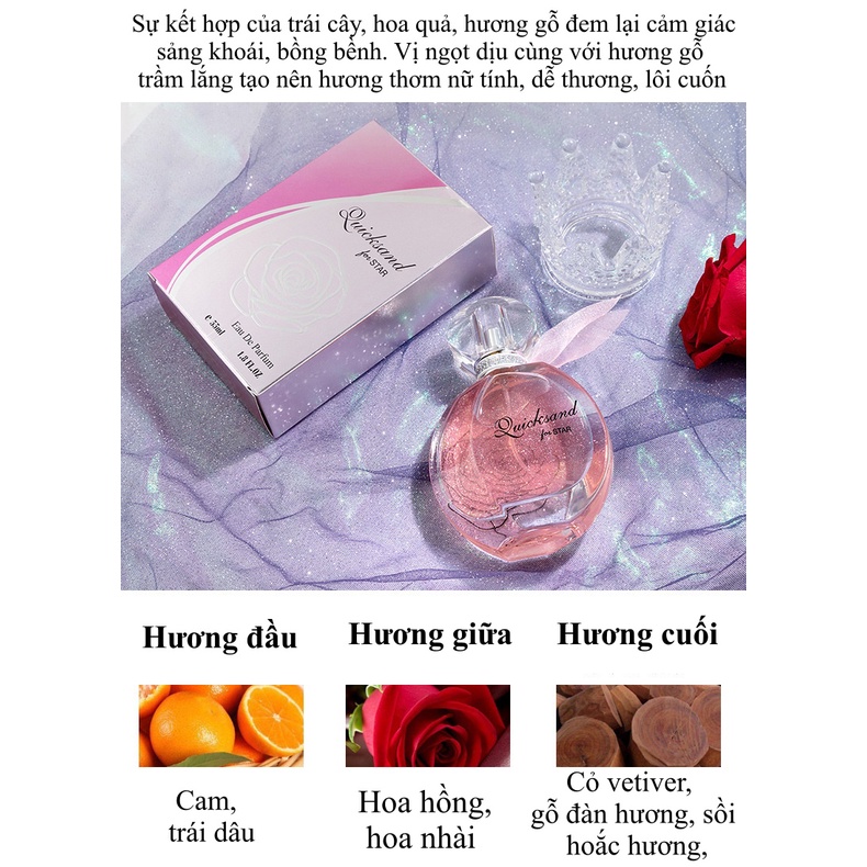 Nước hoa nữ thơm lâu Quicksand Paris hương thơm tươi mát, nữ tính, mùi ngọt ngào quyến rũ, giữ mùi lâu 55ml PN014