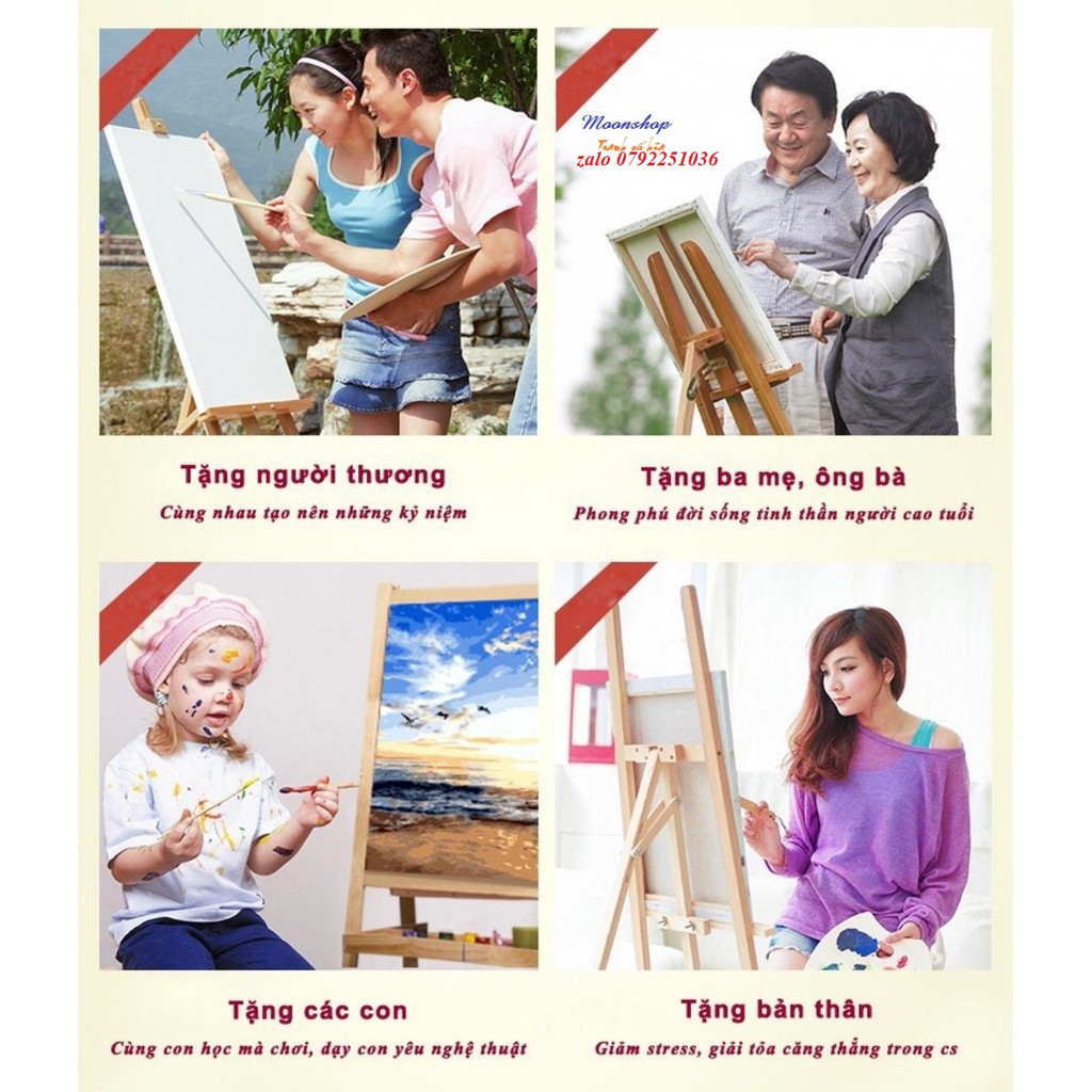 Tranh sơn dầu số hóa rẻ,đẹp-tranh tô màu theo số- tranh cô gái và chim, Tặng khăn,khung gỗ 40x50-Moonshop-T1
