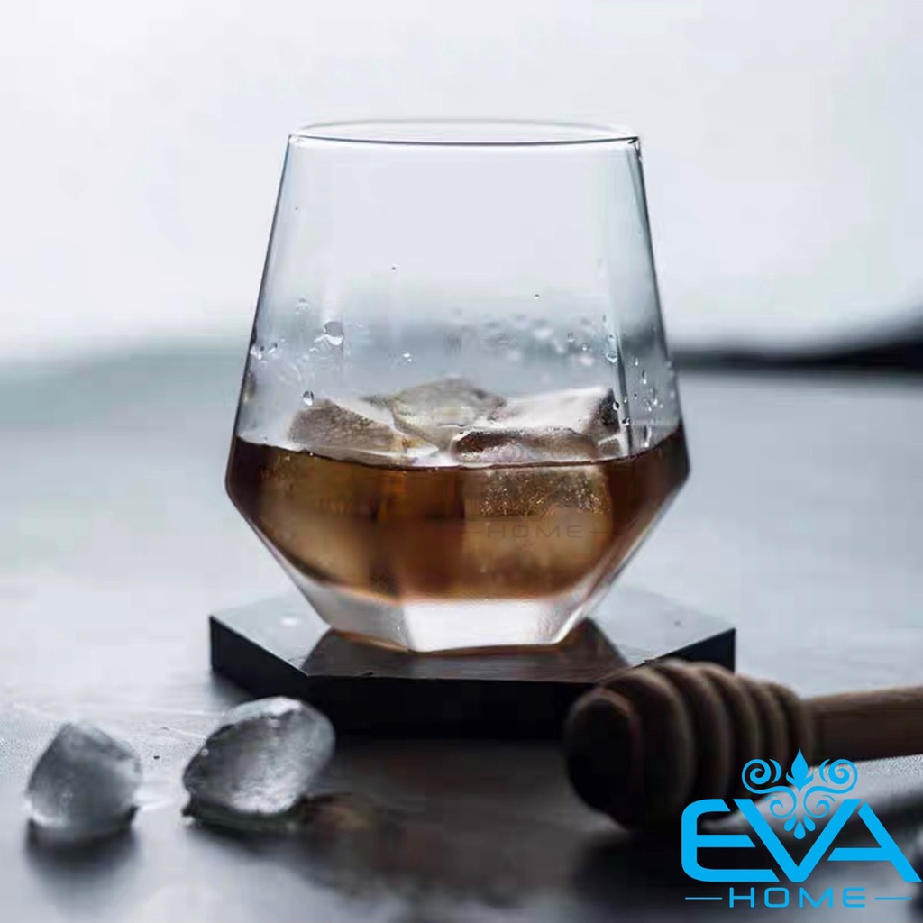 Ly Thuỷ Tinh Kim Cương Lục Giác Chịu Nhiệt Deli 320ML Diamond Shape Wiskey Glass Mugs Deli ES5361-2
