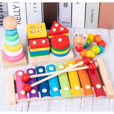 Đồ chơi gỗ Montessori Combo 6 món cho bé tư duy, phát triển trí tuệ