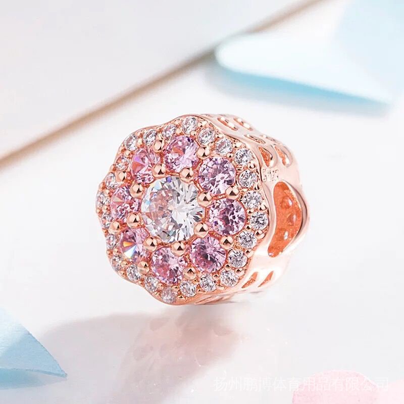PANDORA Mặt Vòng cổ Bạc 925 Xỏ Hạt Tròn Hoa Hồng DIY Mới Chính Hãng