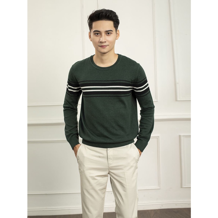 Áo len nam ARISTINO cổ tròn, họa tiết kẻ ngang, nhẹ , ấm AWO001W9 (3 màu)