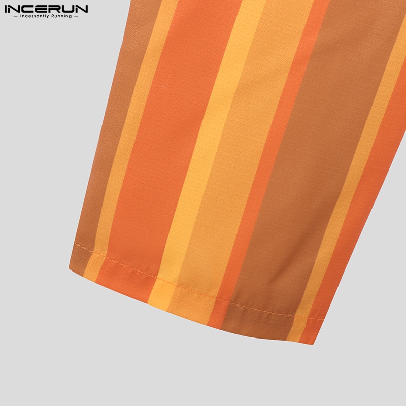 Quần dài INCERUN lưng thun rút dây họa tiết kẻ sọc nhiều màu phong cách cổ điển cho nam