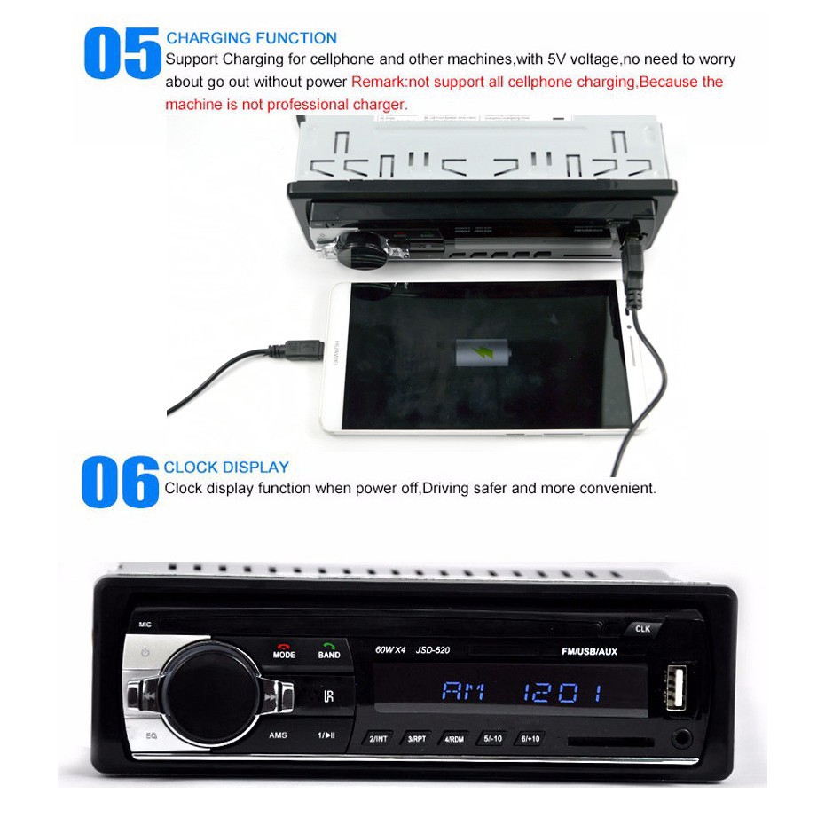 Máy nghe nhạc mp3 4x60w hỗ trợ nghe radio FM 12V AUX bluetooth cho xe hơi