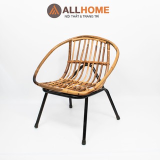 Ghế Mây Tre Con Sò Chân Sắt ALLHOME Trang Trí Cafe Ban Công Homestay