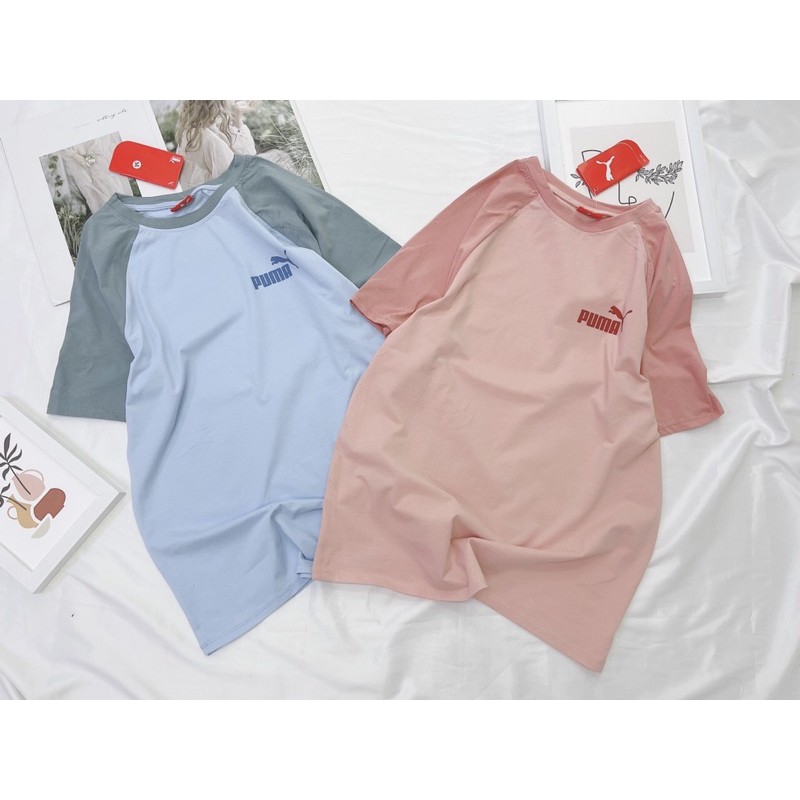 Áo Phông Unisex In Logo Báo 🦋 Áo Thun Cộc Tay Dáng Rộng Vai Phối 2 Màu 🦋