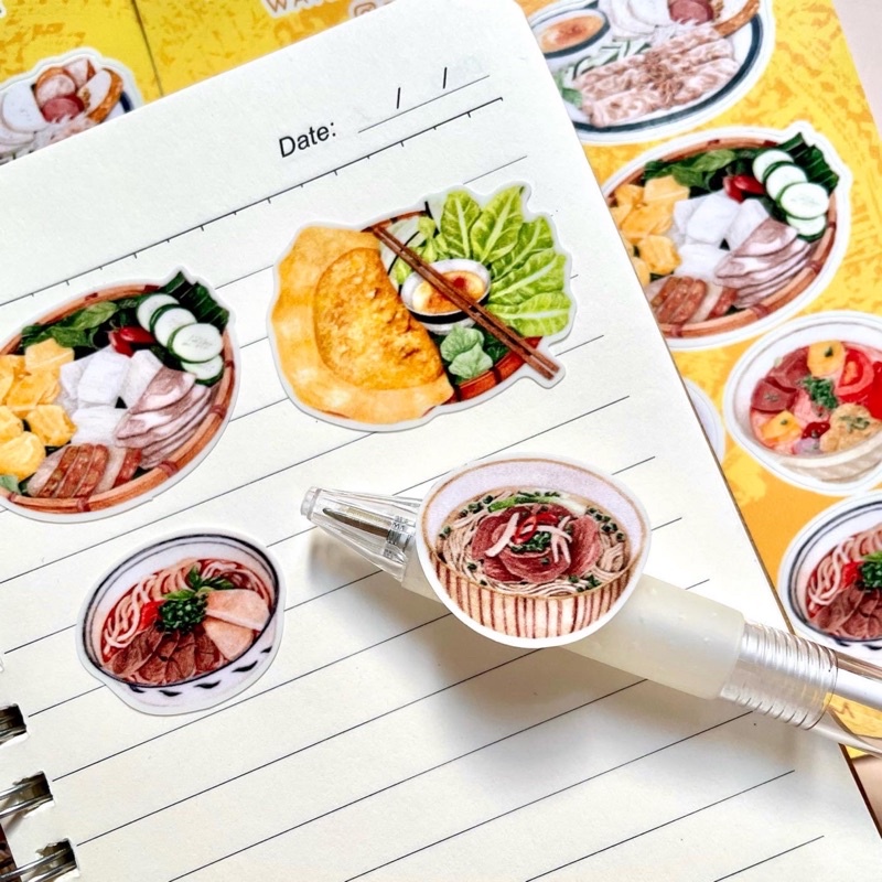 Tấm Sticker Hình Dán Ẩm Thực Việt 9x13,5cm In Từ Tranh Vẽ Tay Màu Nước
