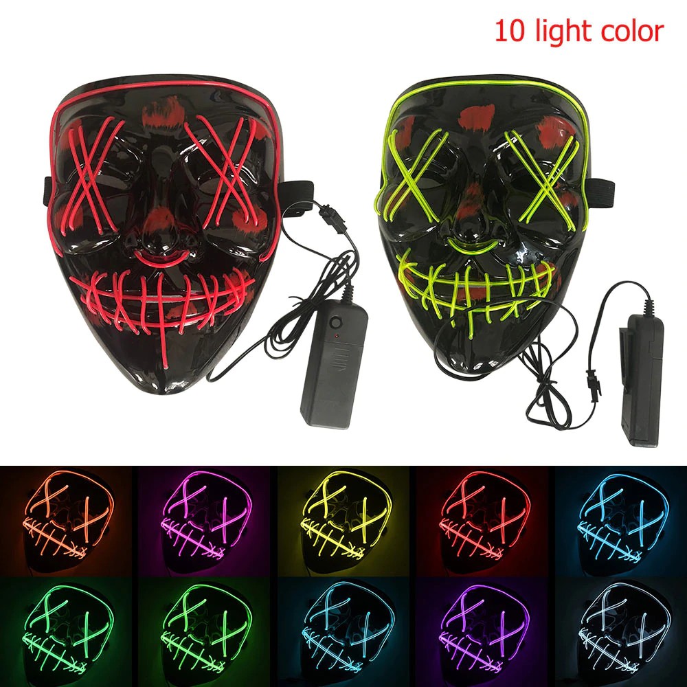 ‘NEW’ 3 Modes Scary Mask Cosplay Led Costume Mask EL Wire Light Up The Purge Movie iWN